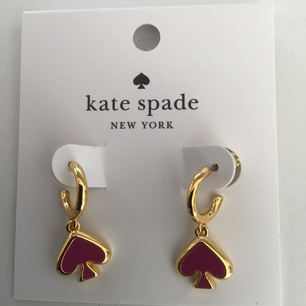 Kate Spade New Candied Plum Enamel Spade Huggies Drop Earrings 44$